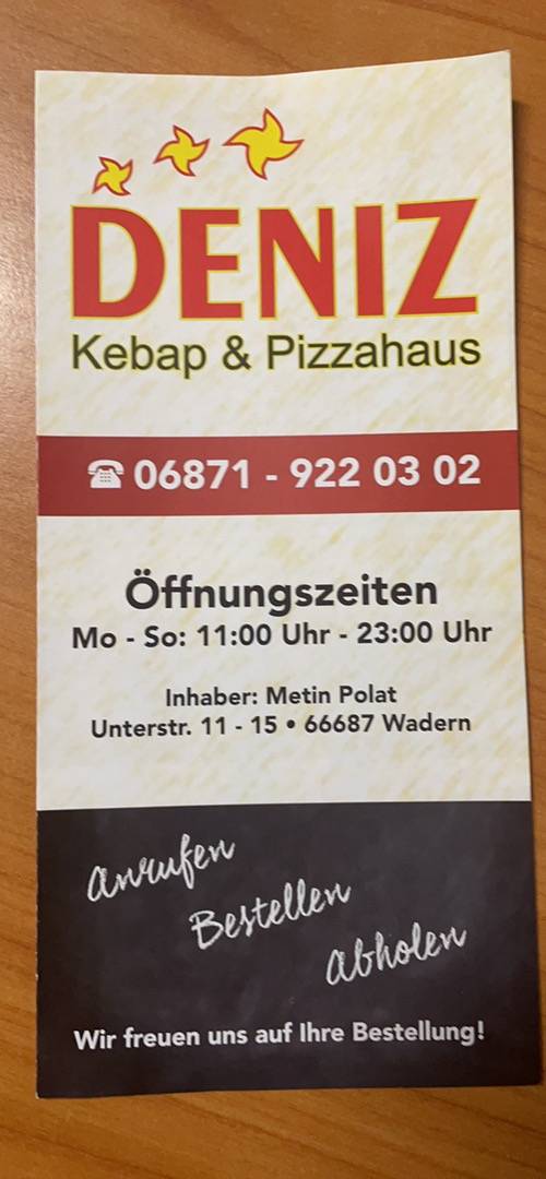 Speisekarte Von Deniz Kebap Pizza Haus Wadern