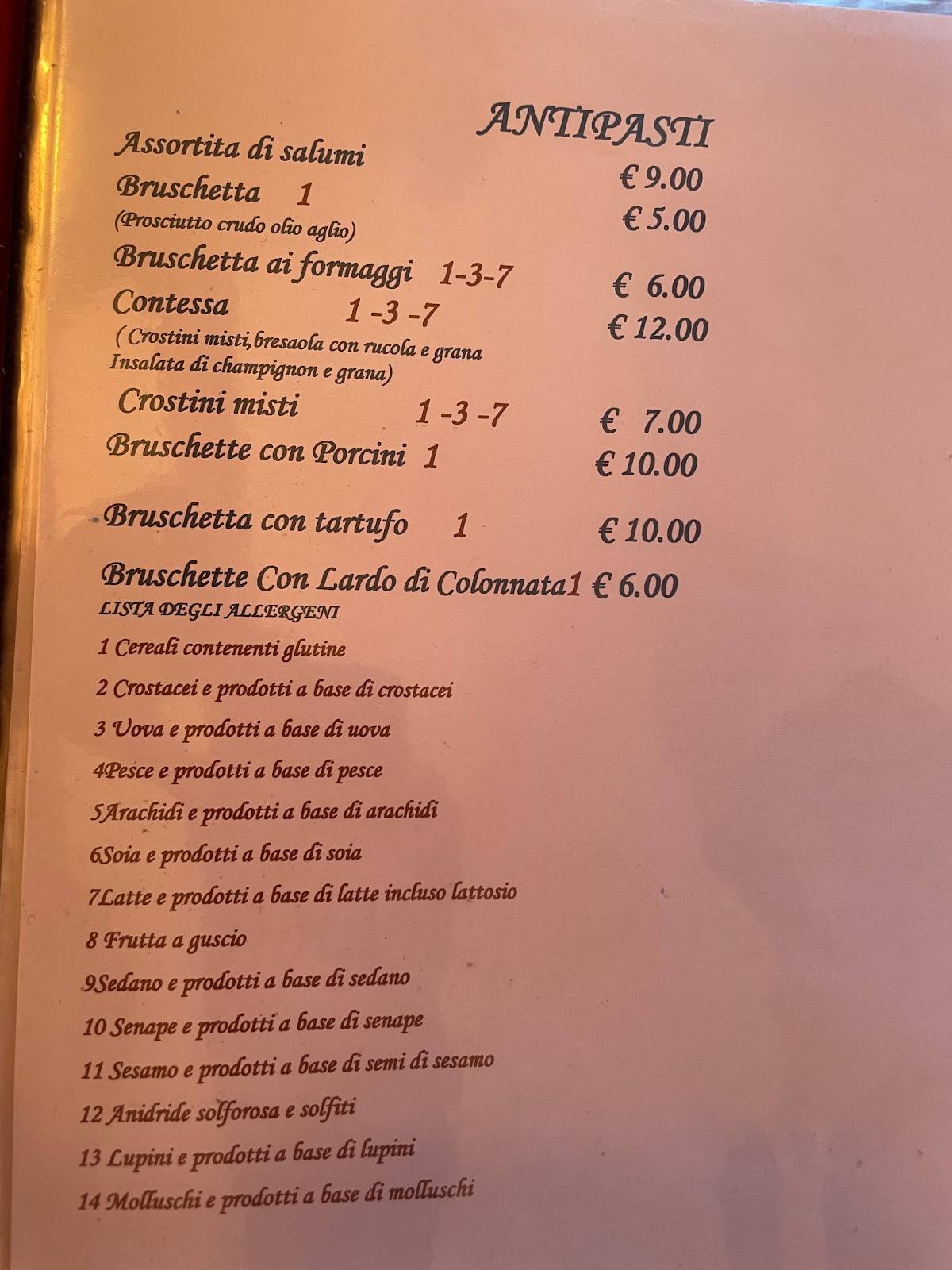 Menu Da La Contessa Ristorante Santa Sofia