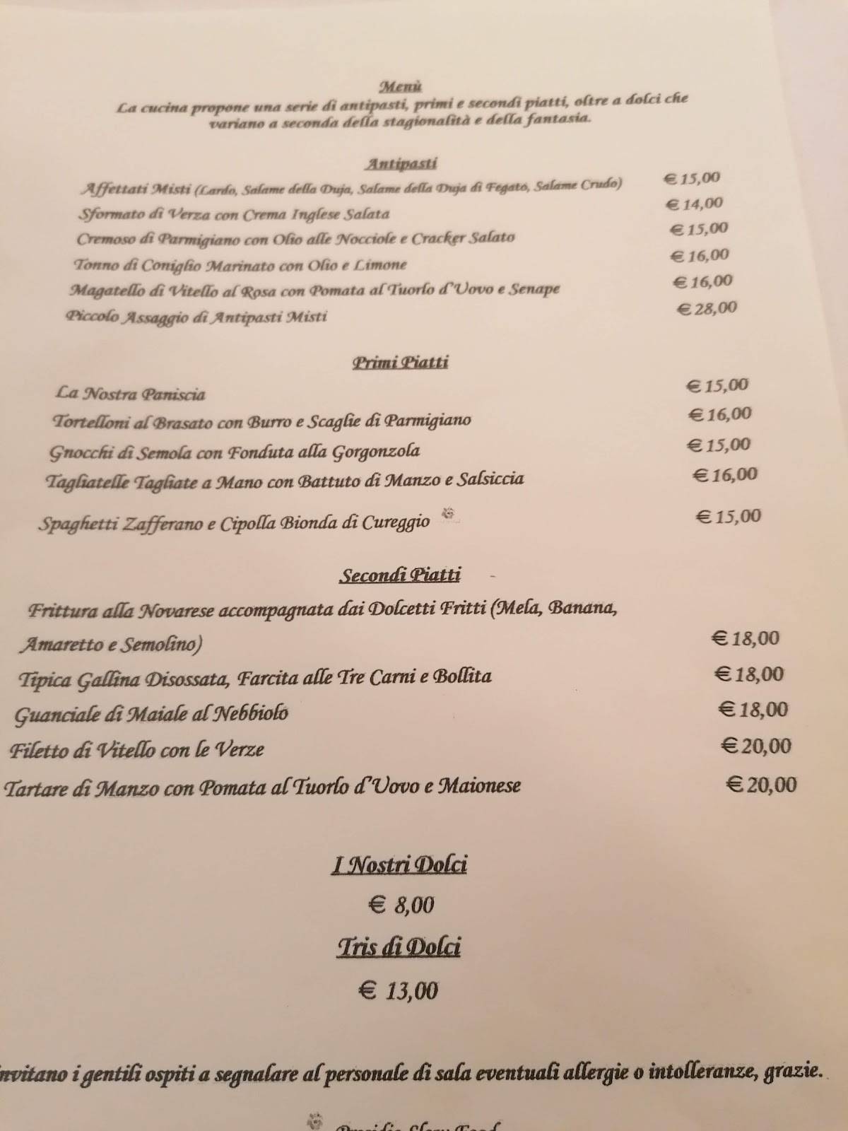 Menu Da Ristorante Impero Di Naggi Sizzano