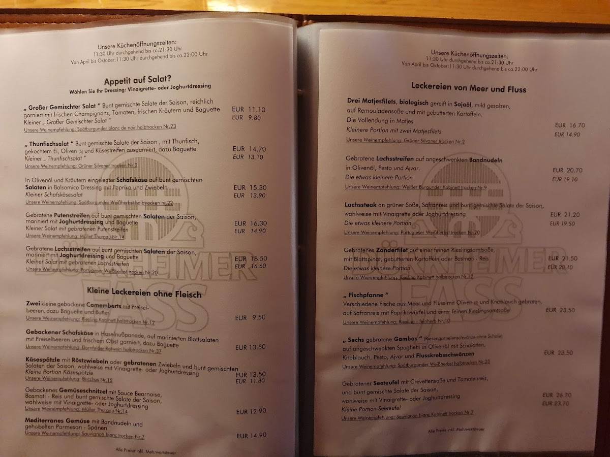 Speisekarte von Dürkheimer Fass Herzstück der Weinstrasse restaurant