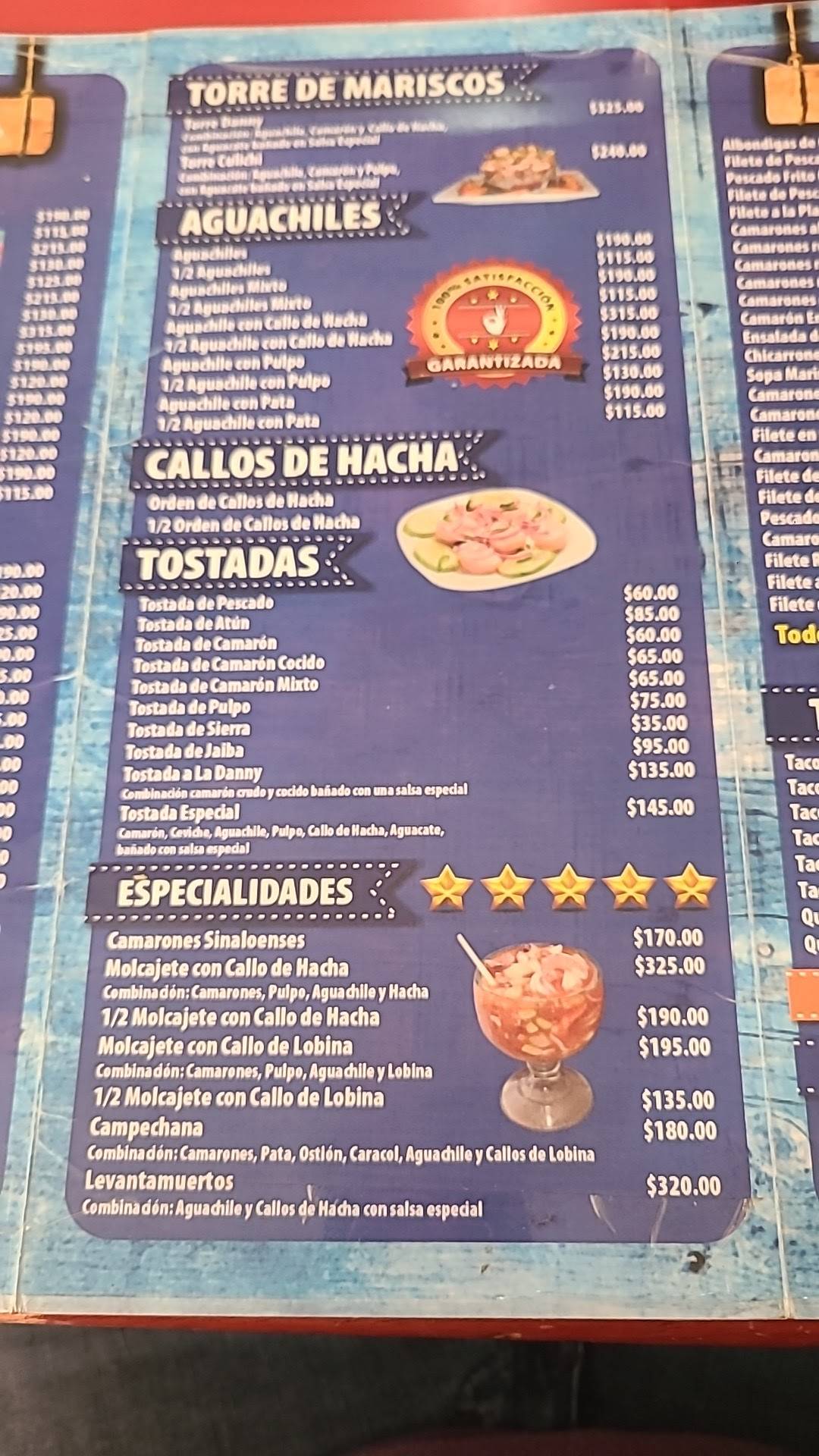 Carta del restaurante Mariscos Capi Culiacán Rosales