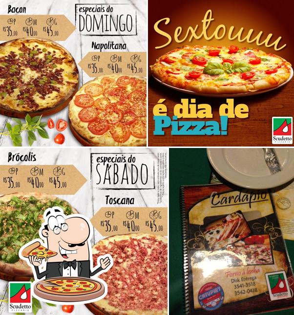 Escolha pizza no Pizzaria Scudetto