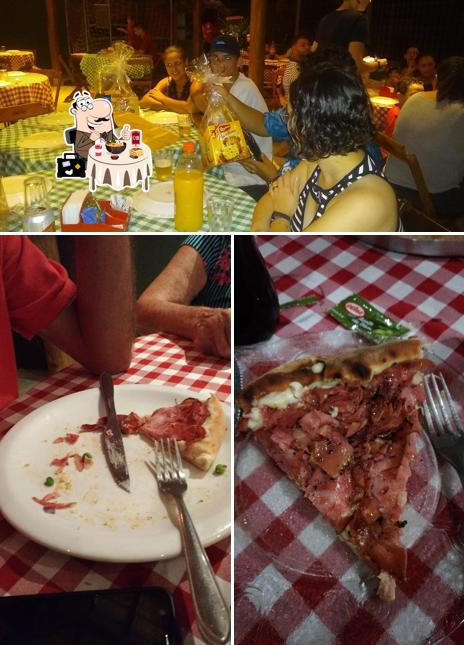 Confira a imagem mostrando comida e interior a Pizzaria e Esfirraria Saborella Flamingo - Disk Pizza