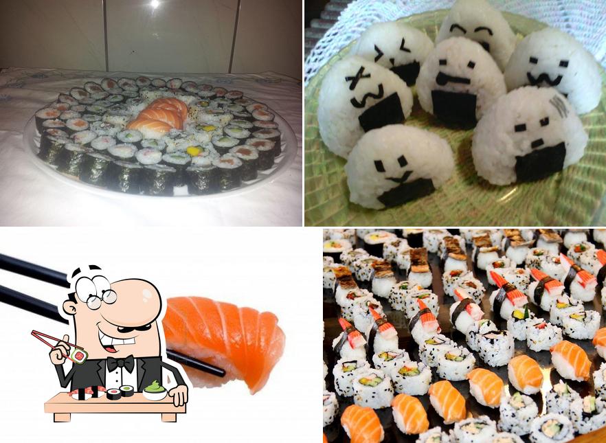 Rolos de sushi são servidos no Neko Sushi