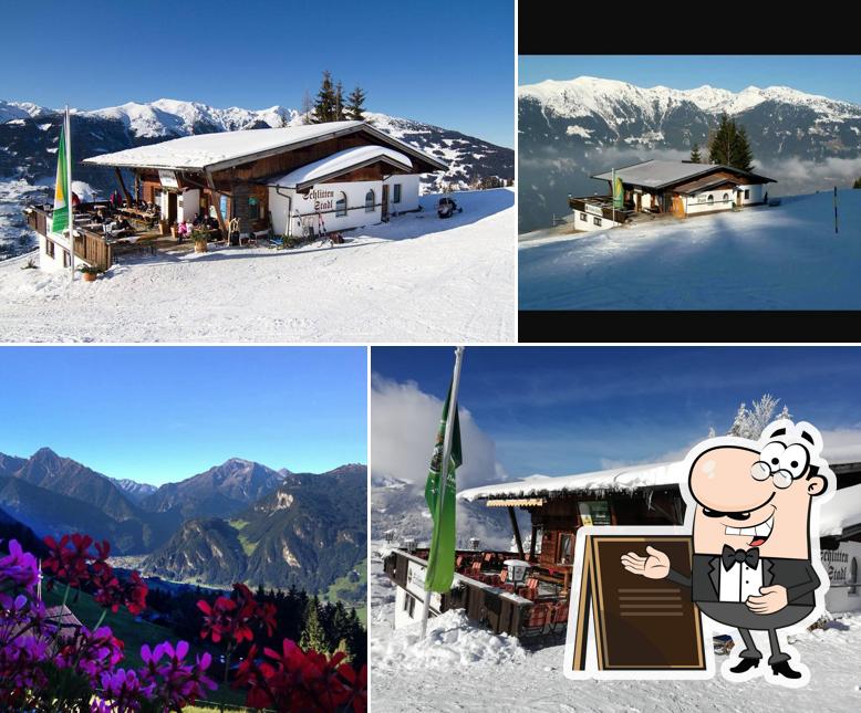 L'extérieur de Schlittenstadl-Sonnalm - Restaurant, Bar, Ski-und Rodelhütte im Zillertal