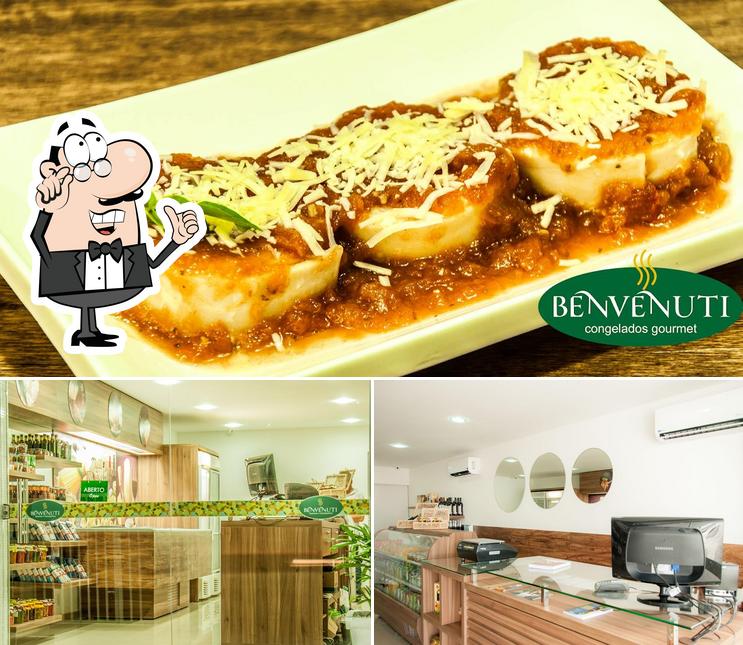 Esta é a ilustração ilustrando interior e comida no Benvenuti - Restaurante e Buffet