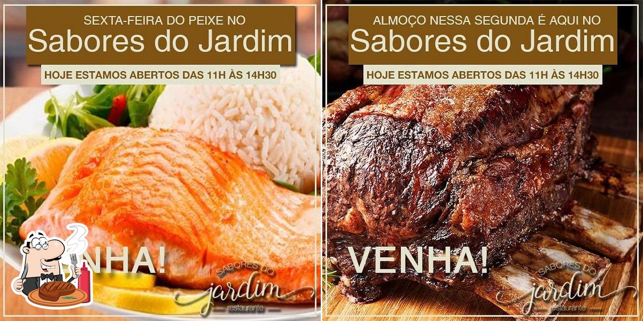 Peça refeições de carne no Restaurante Sabores do jardim