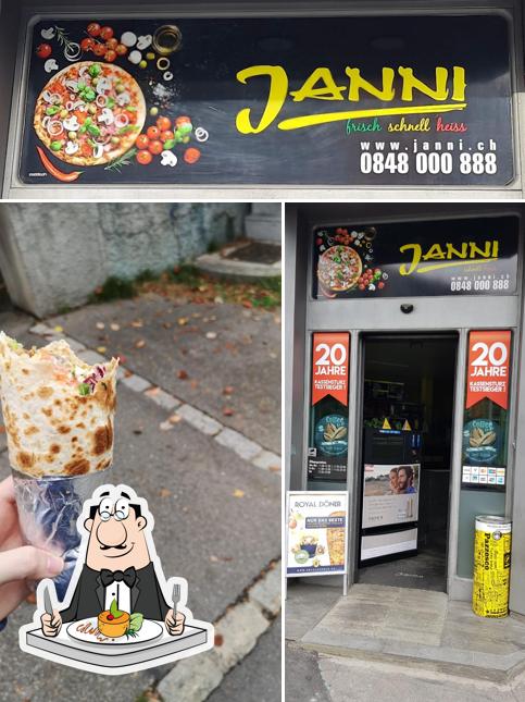 Dai un’occhiata alla foto che mostra la cibo e lavagna di Janni Pizza Zürich