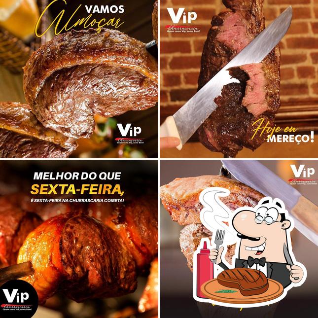 Peça pratos de carne no Vip Churrascaria