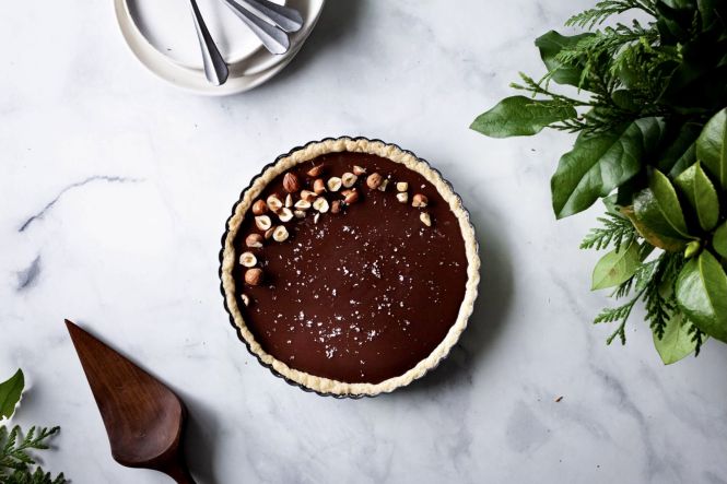 Salted chocolate gnash tart