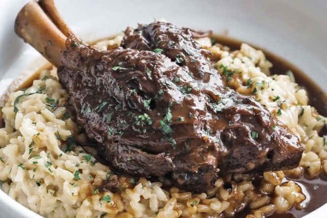 Slow-braised lamb shank with risotto