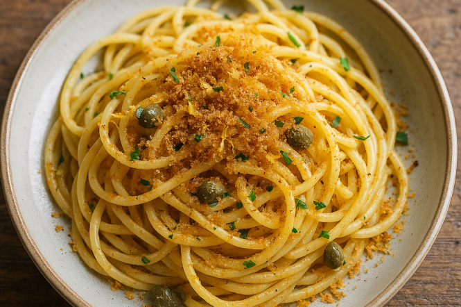 Pasta con bottarga di tonno. Photo generated by AI