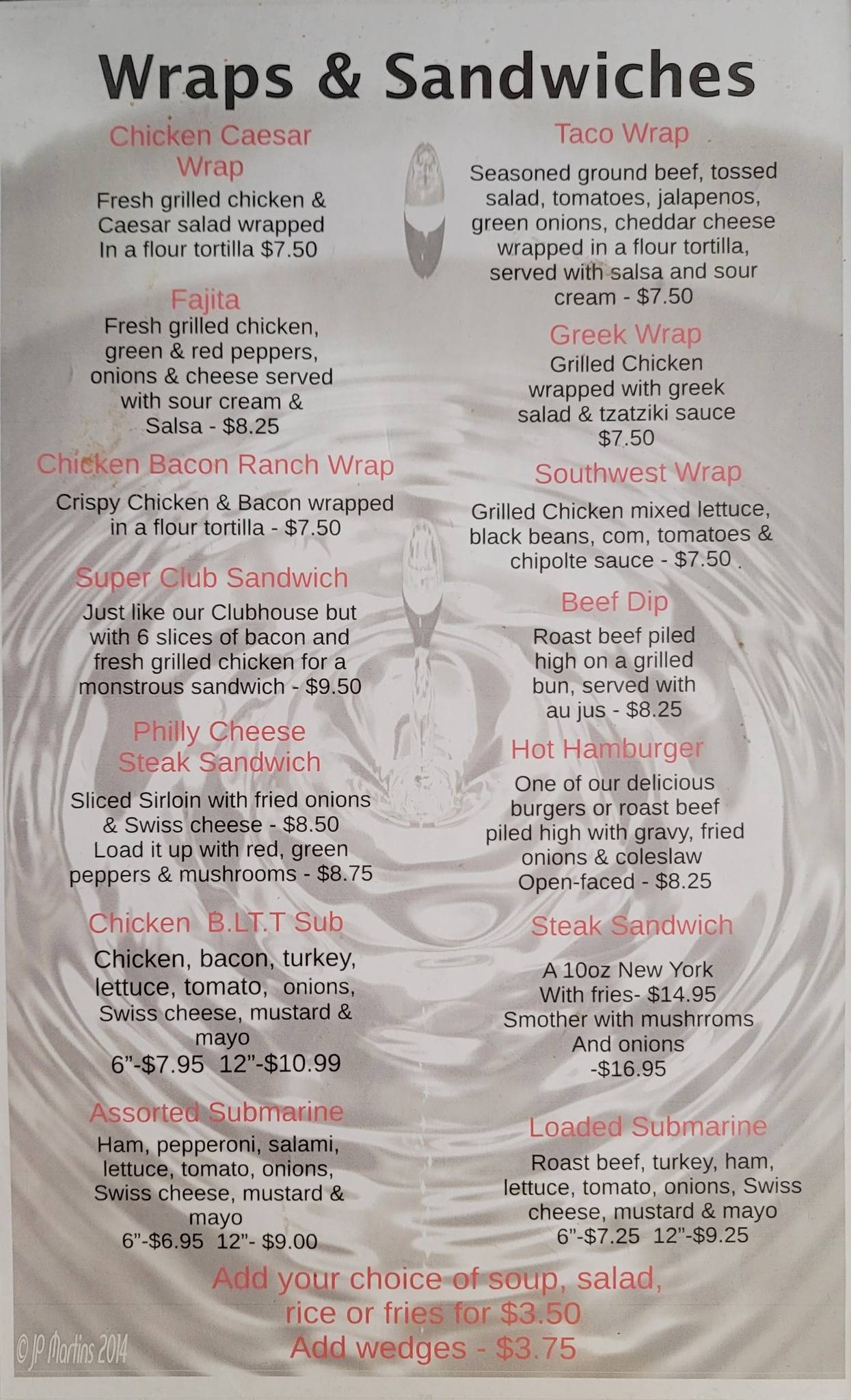 Menu at Crossroads Inn pub & bar, Stoughton