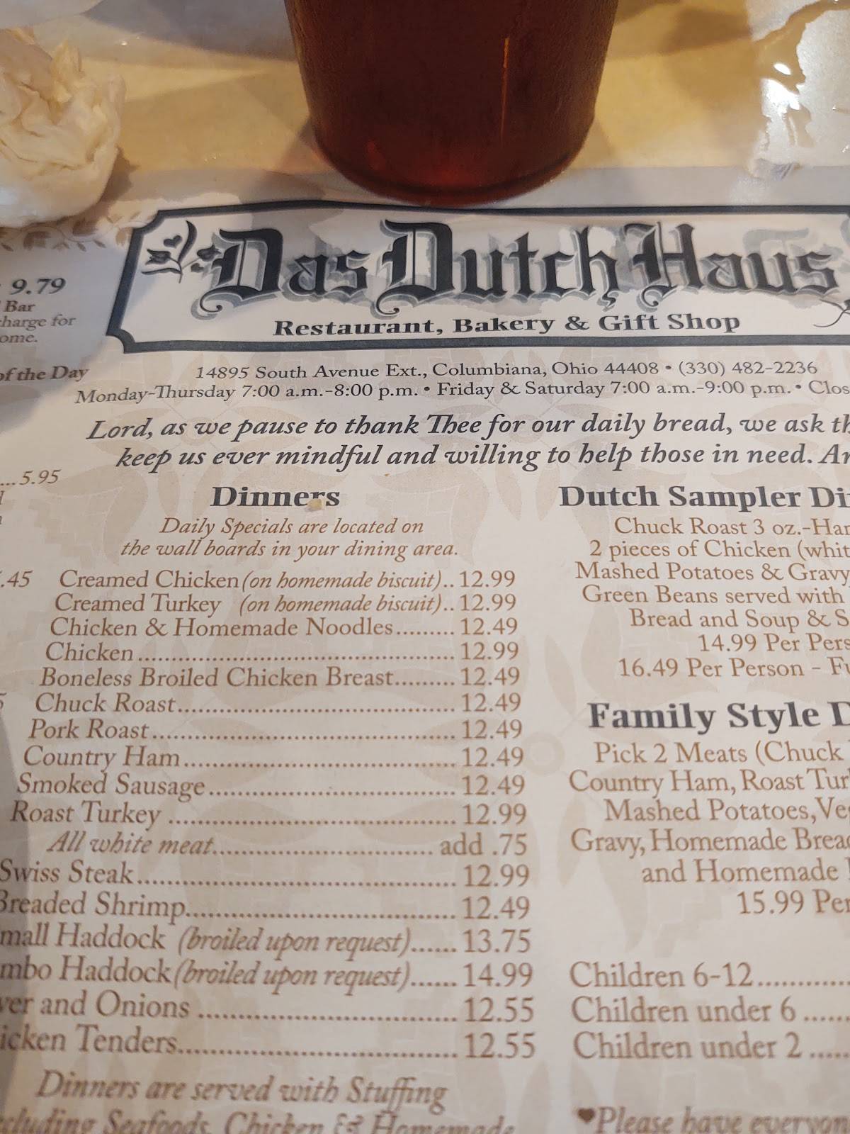 Menu at Das Dutch Haus Restaurant, Columbiana