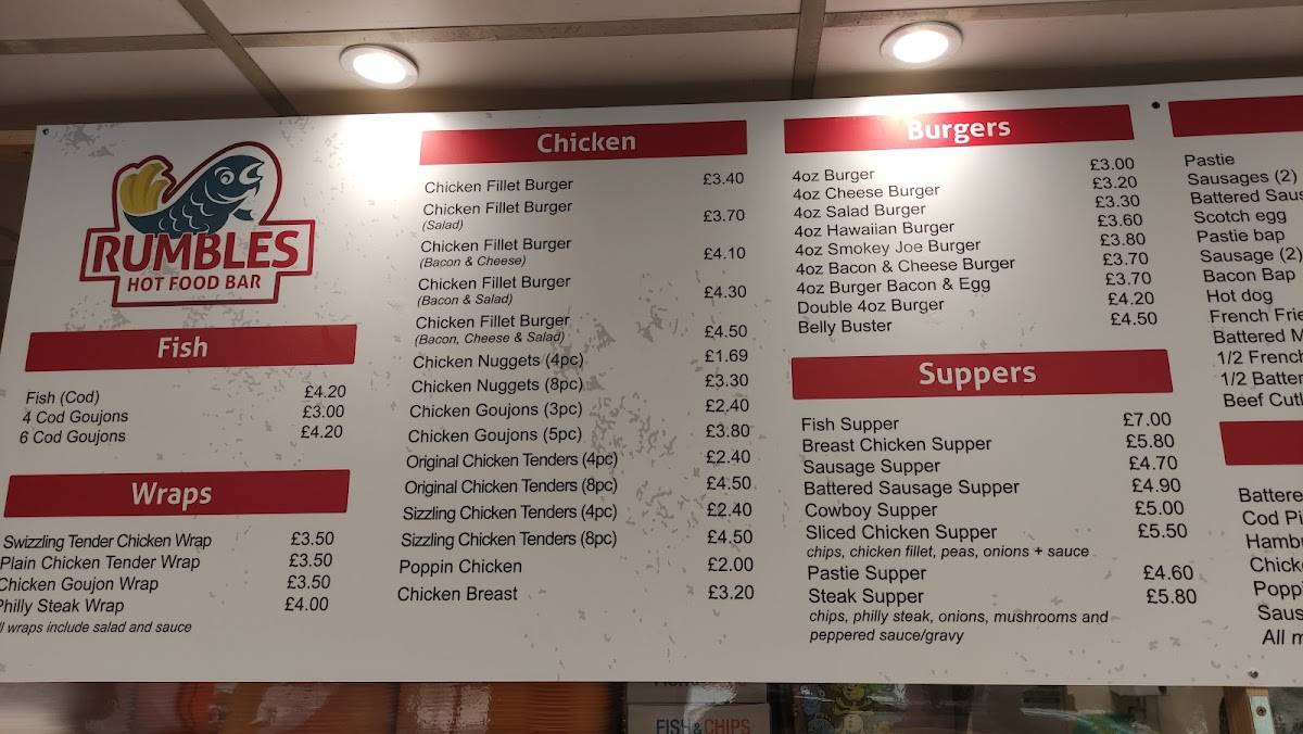 Menu at Rumbles Hot Food Bar, Tandragee