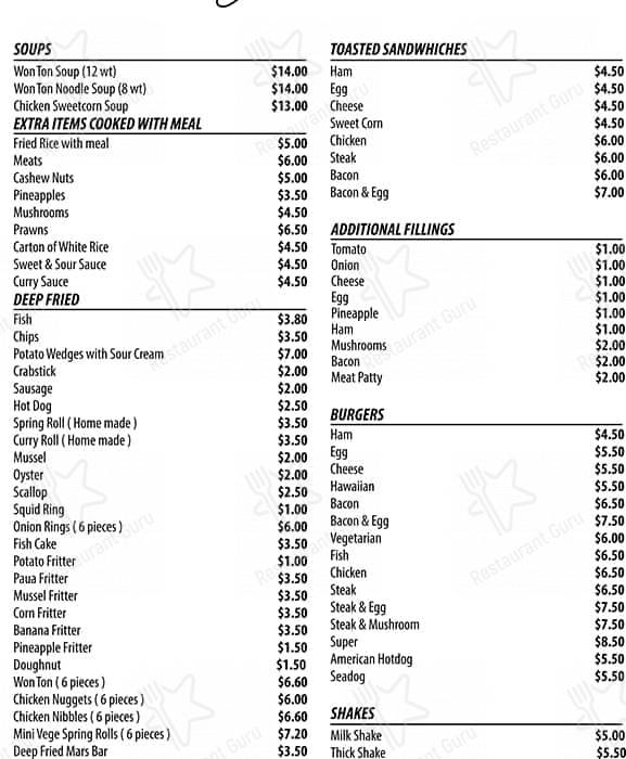 Menu at Golden Fork Takeaway fast food, Auckland