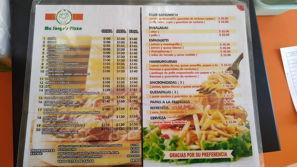 Carta de pizzería Mc Pizza, Silao