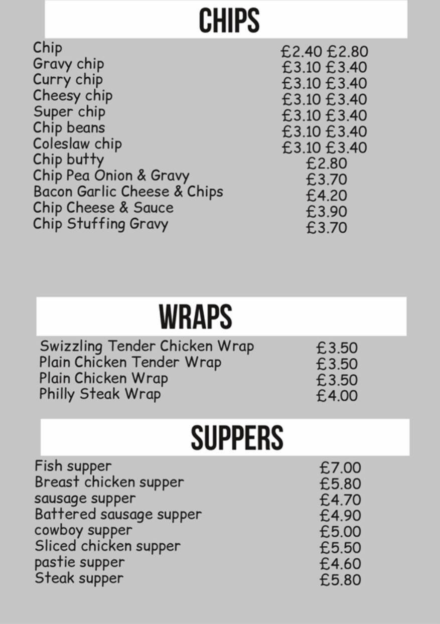 Menu at Rumbles Hot Food Bar, Tandragee