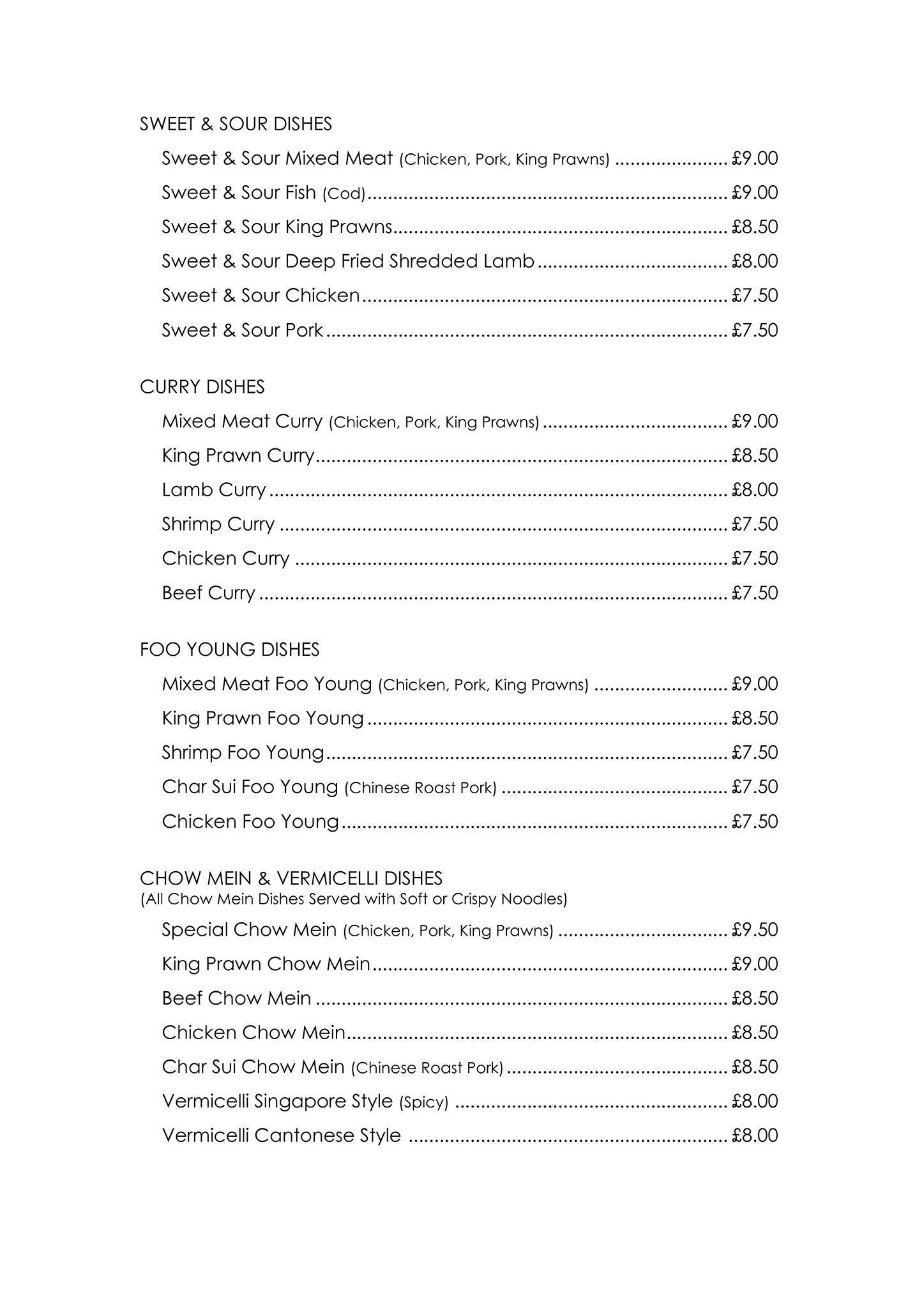 Menu at The New Great Wall restaurant, Brighouse