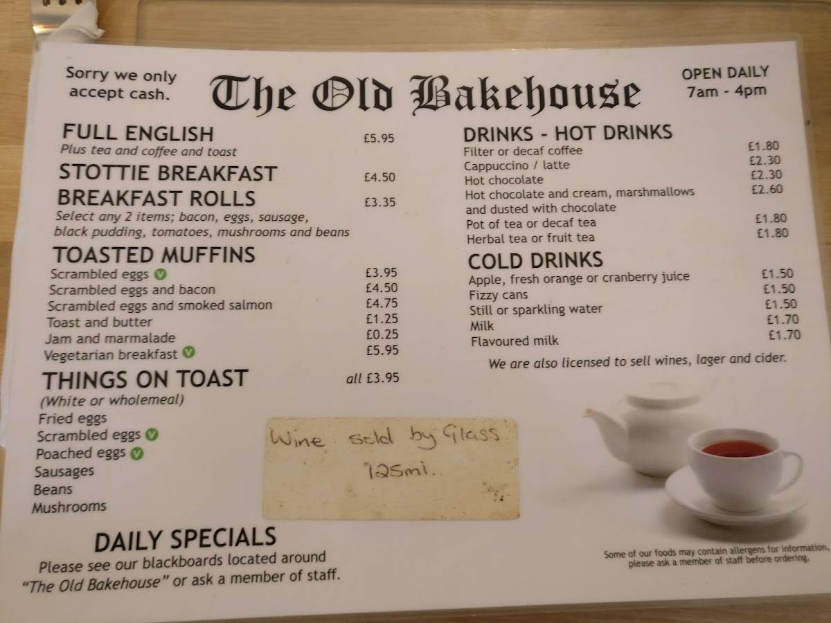 Menu At The Old Bakehouse Cafe Morpeth