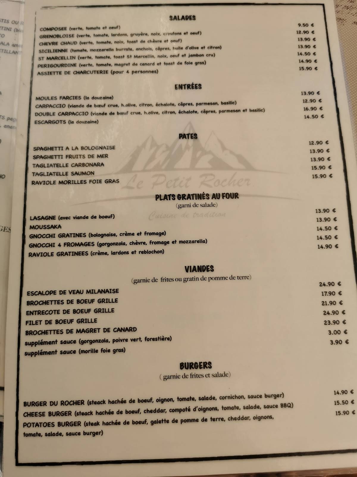 Menu au Pizzeria Le Petit Rocher, Grenoble