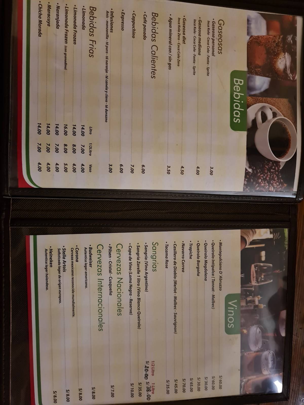 Carta de Pizzería Zarelle, Magdalena del Mar, Jr. Cuzco 471