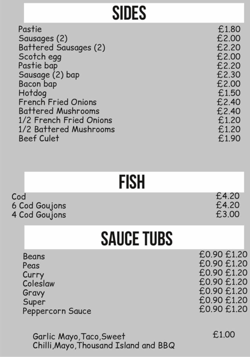 Menu at Rumbles Hot Food Bar, Tandragee