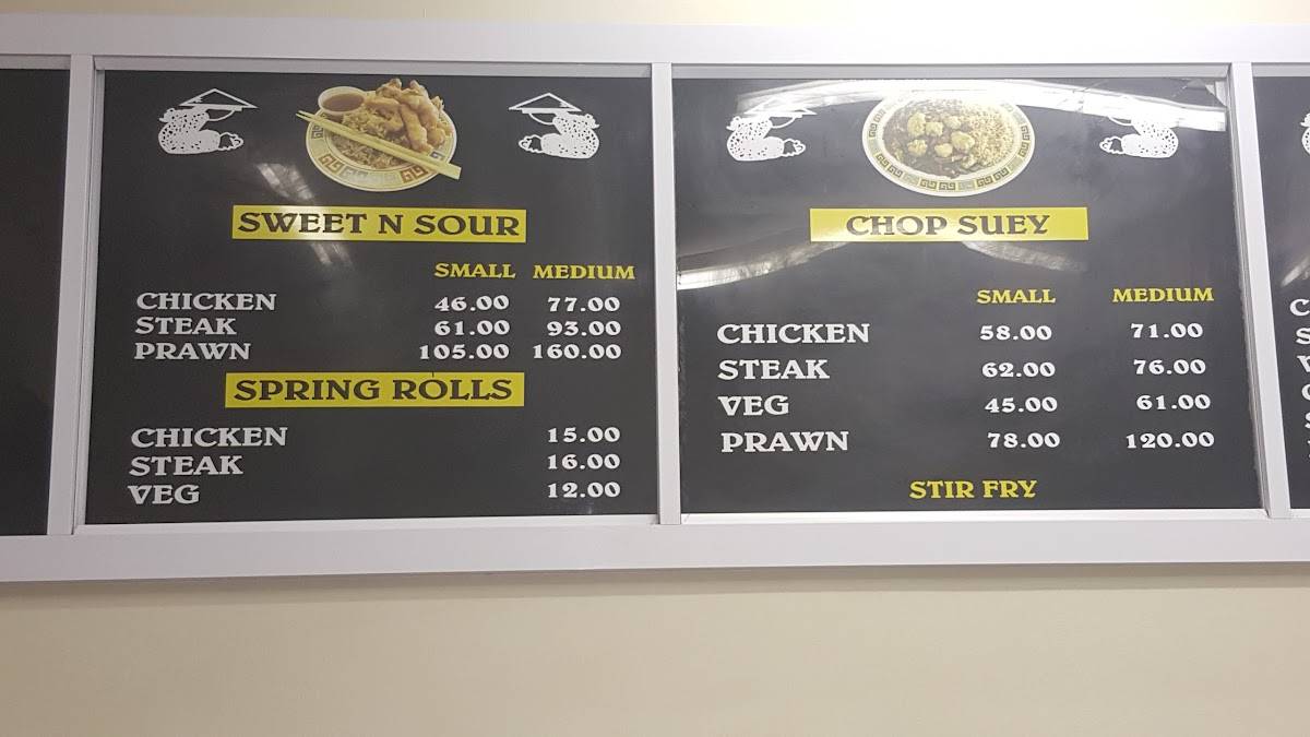 Menu at Tai Chung restaurant, Cape Town, 13 Belgravia Rd