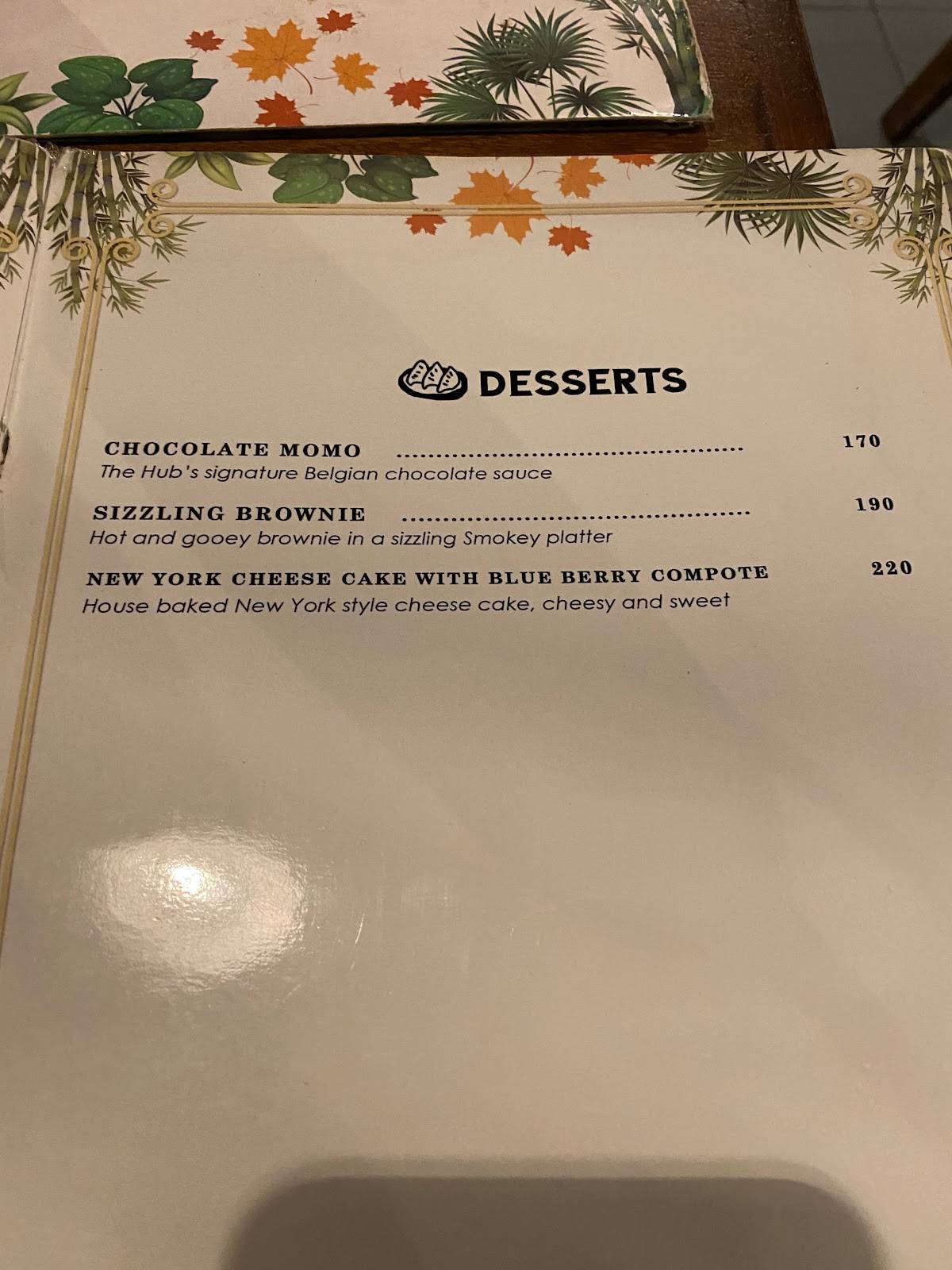 Menu at The Hub Tropical cafe, Anantapur