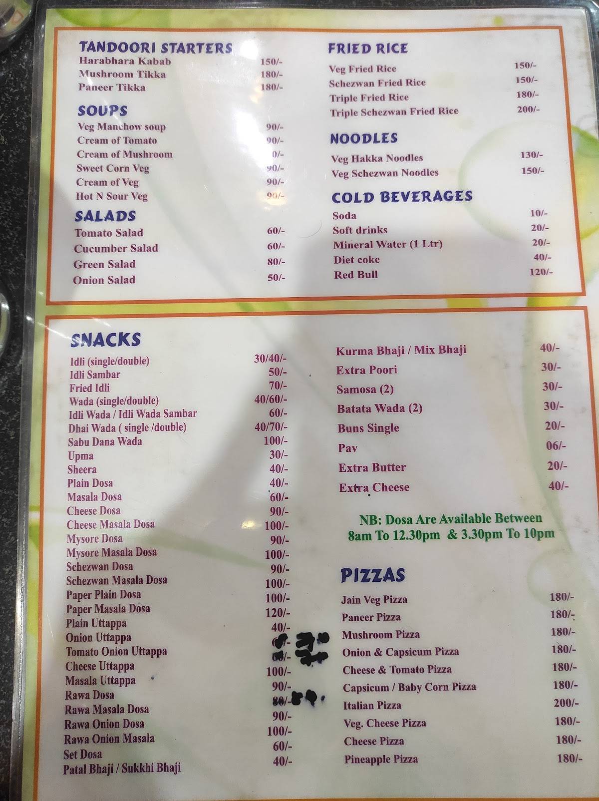 Menu at Bharat Cafe, Margao