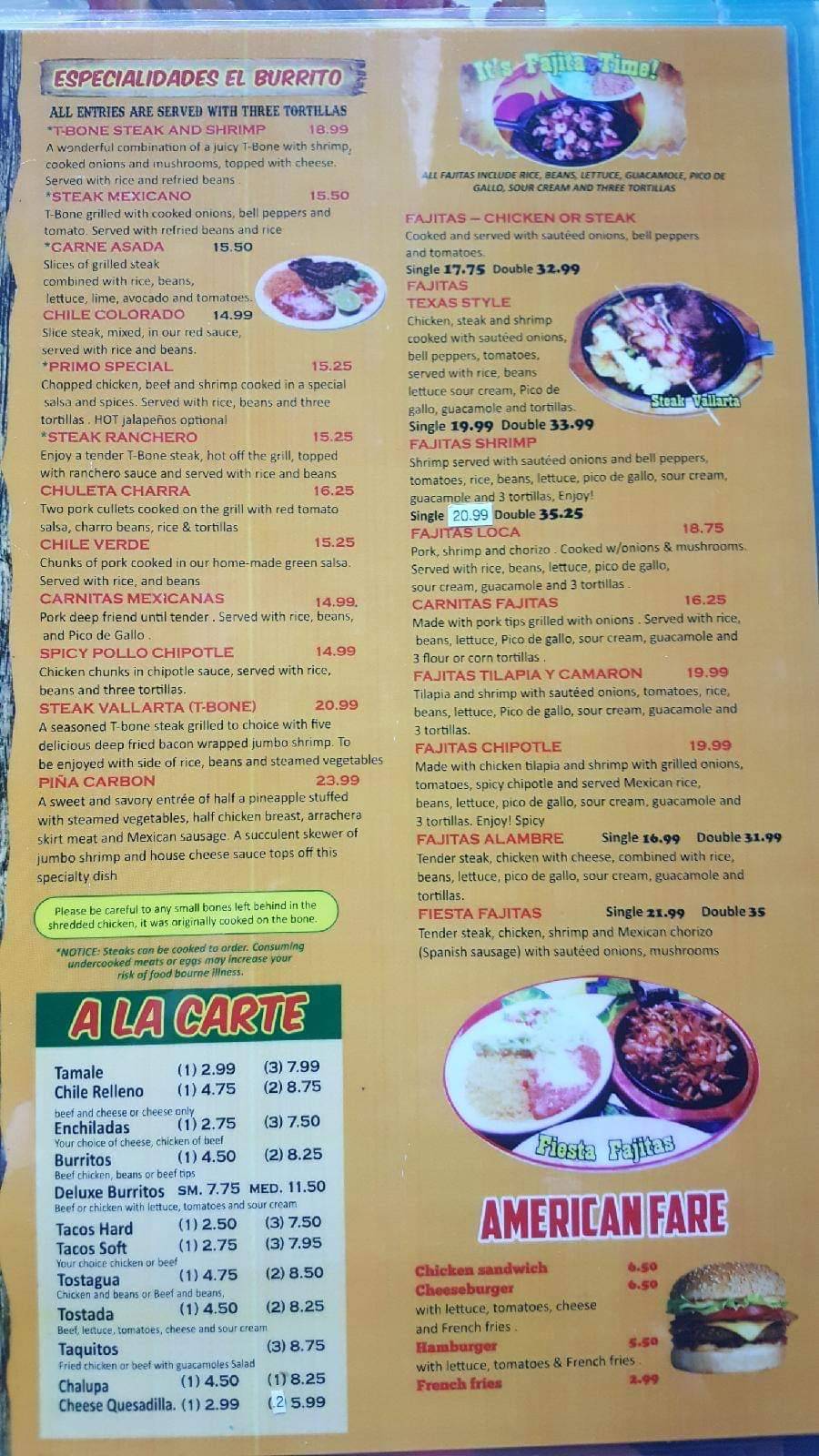 Menu at El Burrito Loco restaurant, Big Rapids