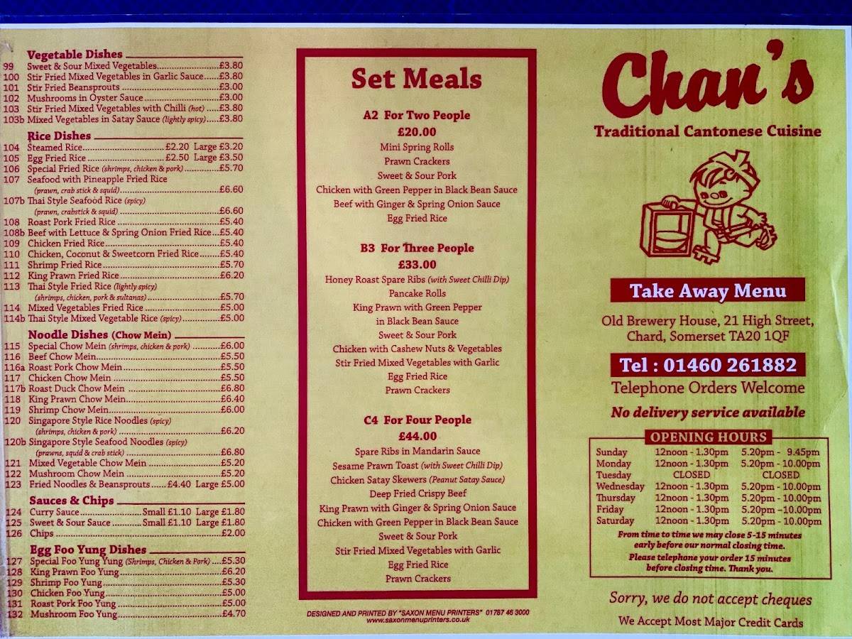 Menu at Chans fast food, Chard