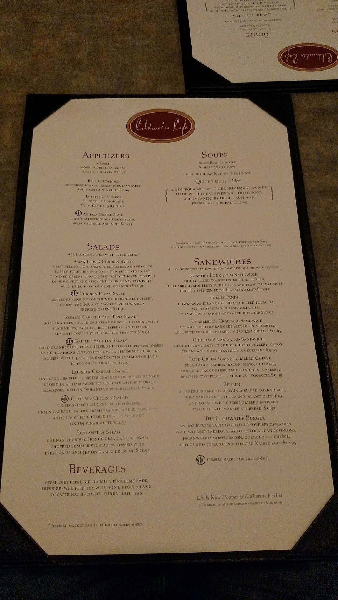 Menu at Coldwater Café restaurant, Tipp City