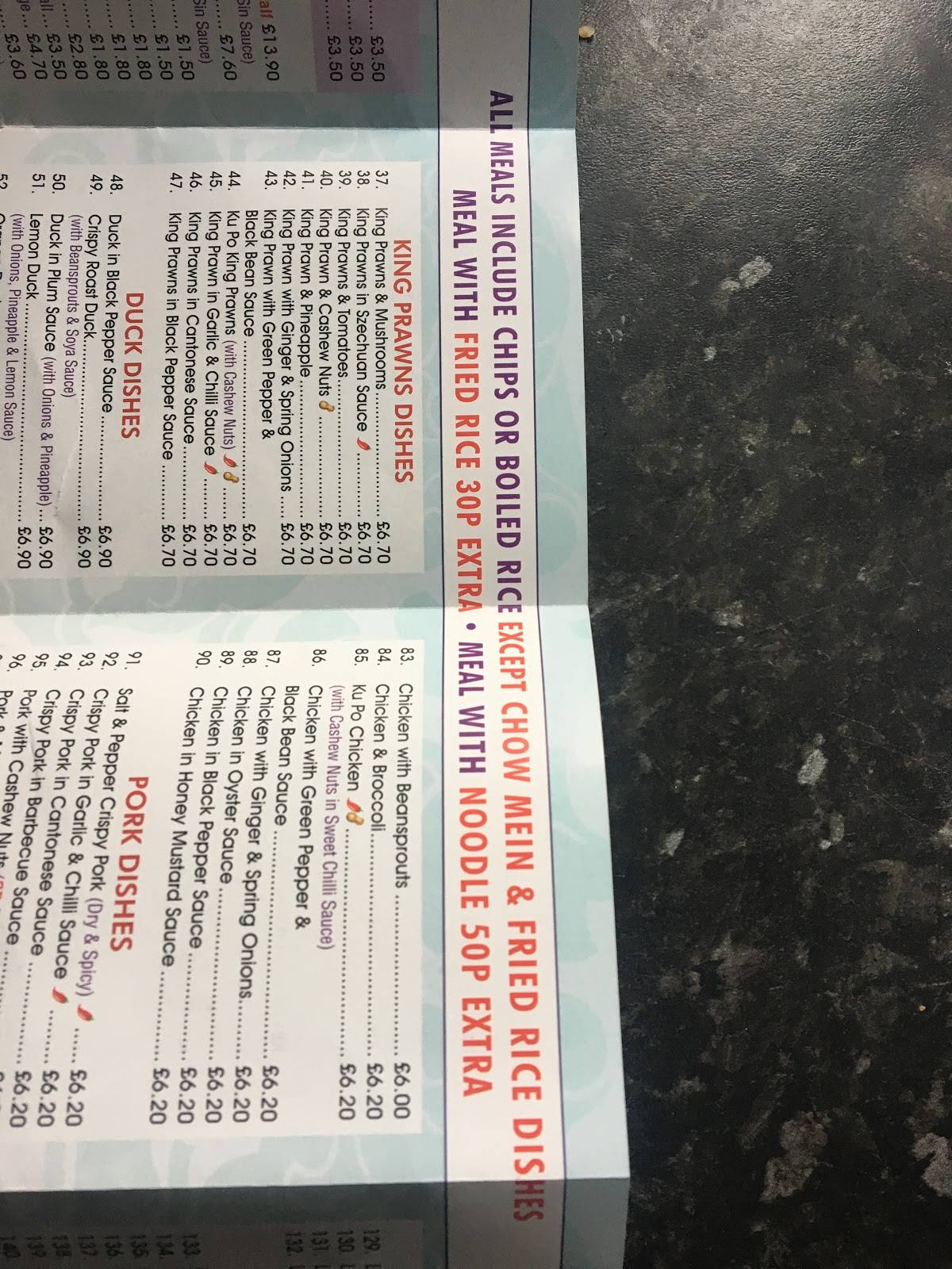 Menu at Chopsticks fast food, Morecambe