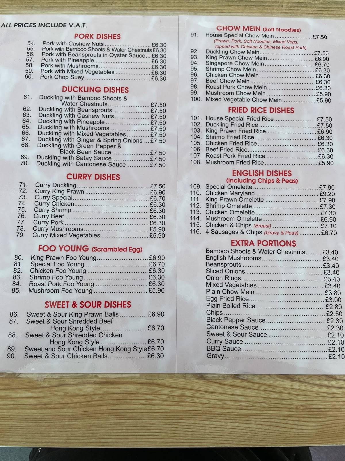 Menu at New China fast food, Matlock