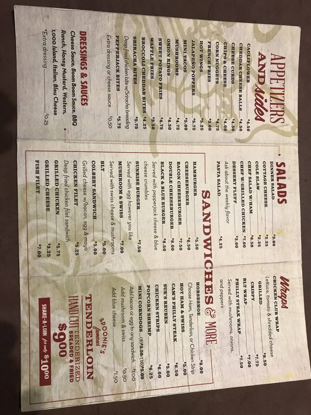 Menu at Spoonies Bar & Grill, London Mills