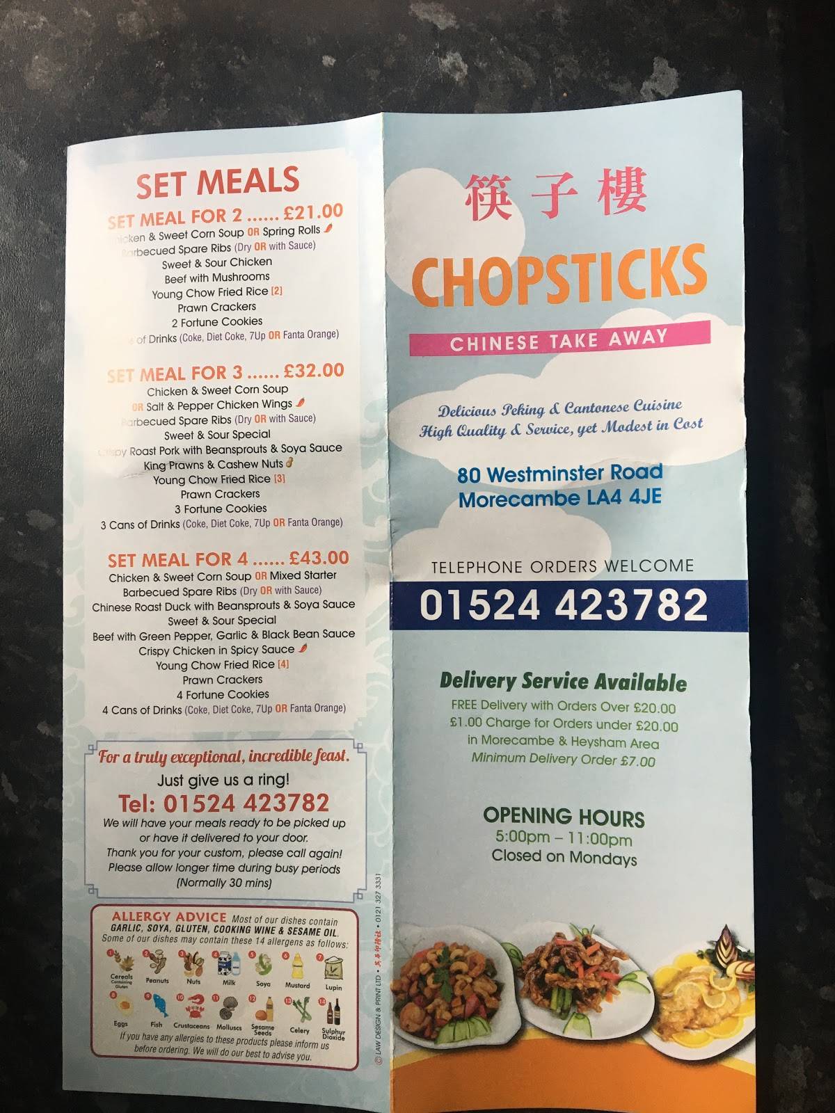 Menu at Chopsticks fast food, Morecambe