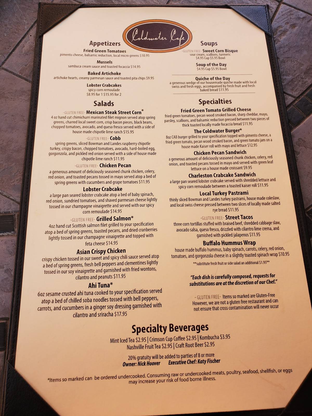 Menu at Coldwater Café restaurant, Tipp City