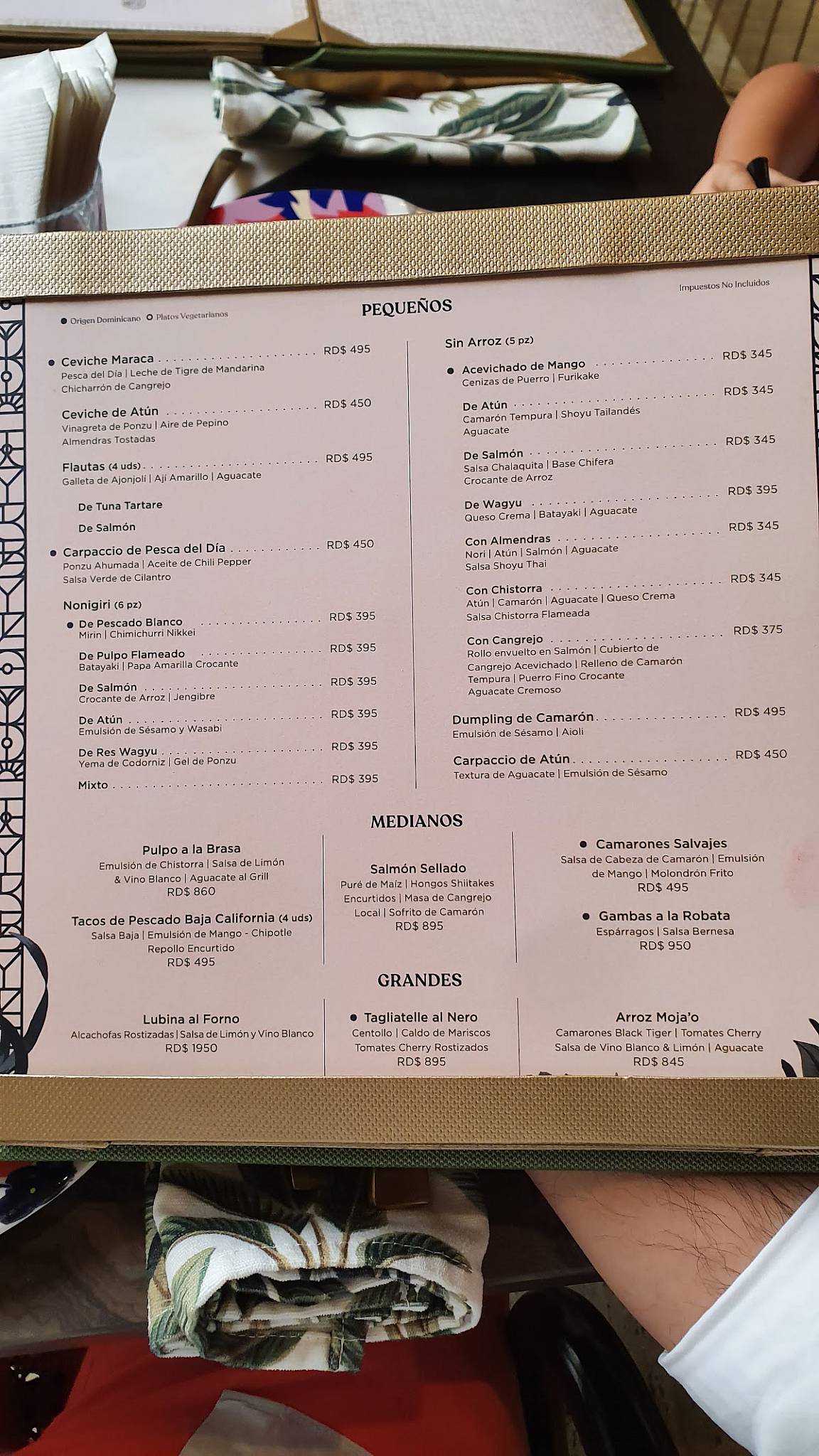 Menu at Maraca restaurant, Santo Domingo