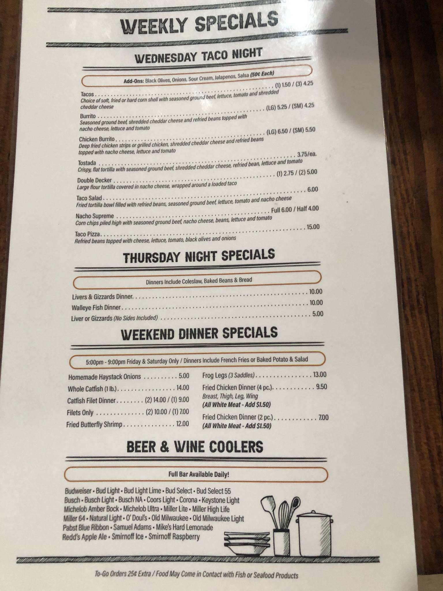 Menu at Spoonies Bar & Grill, London Mills