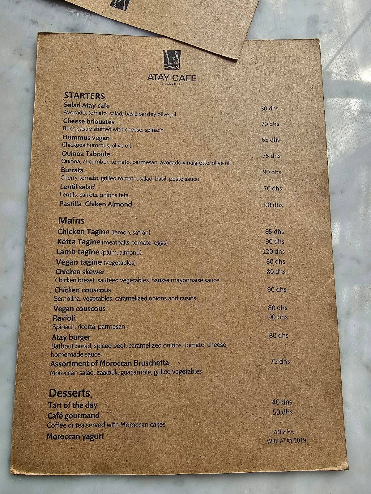 Atay Cafe Food Menu – Atay Cafe Marrakech – XFEFY