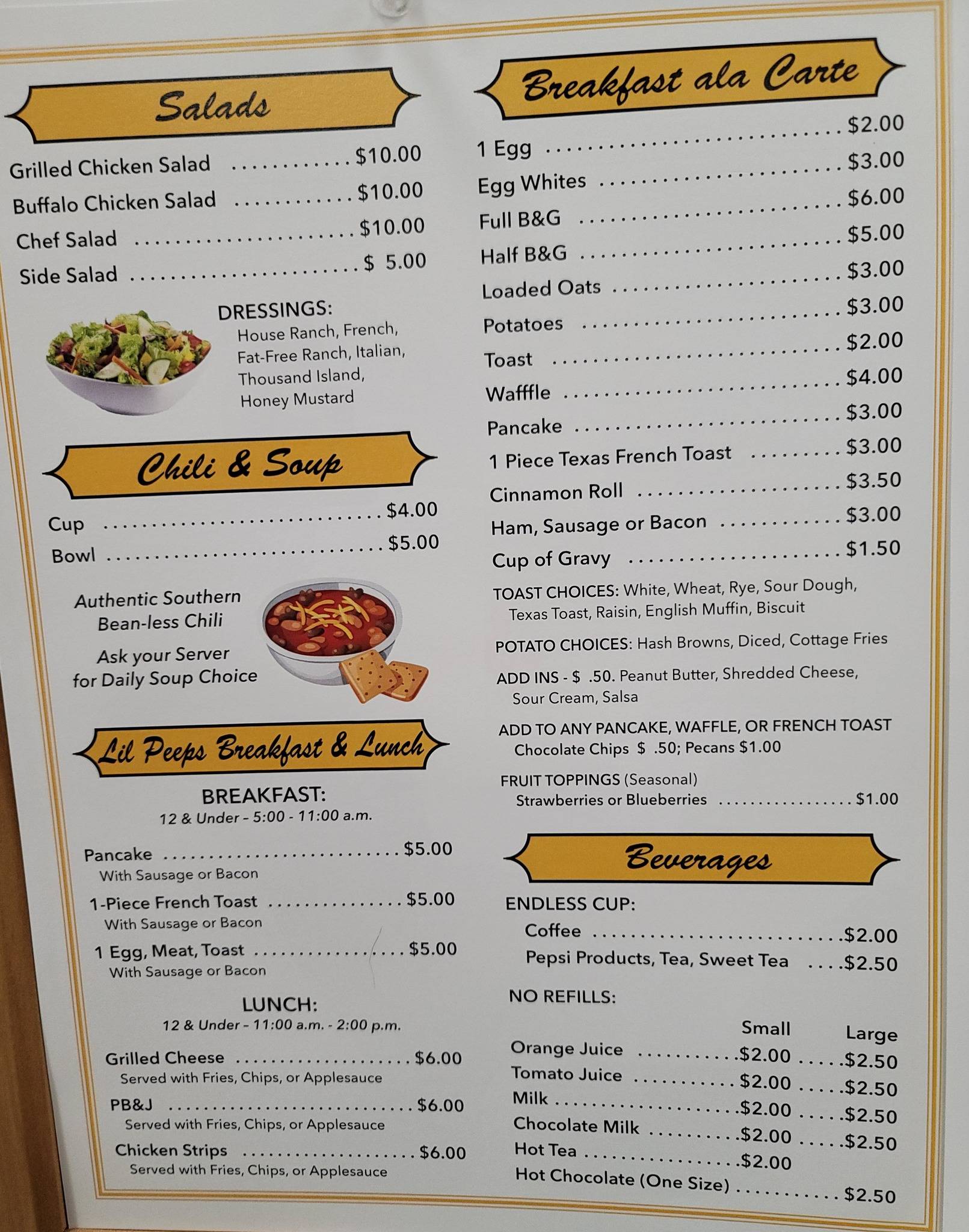Menu at Everyone's East End Grill restaurant, Decatur, 910 S Airport Rd