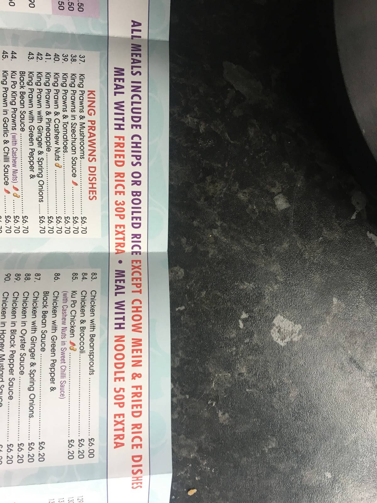 Menu at Chopsticks fast food, Morecambe