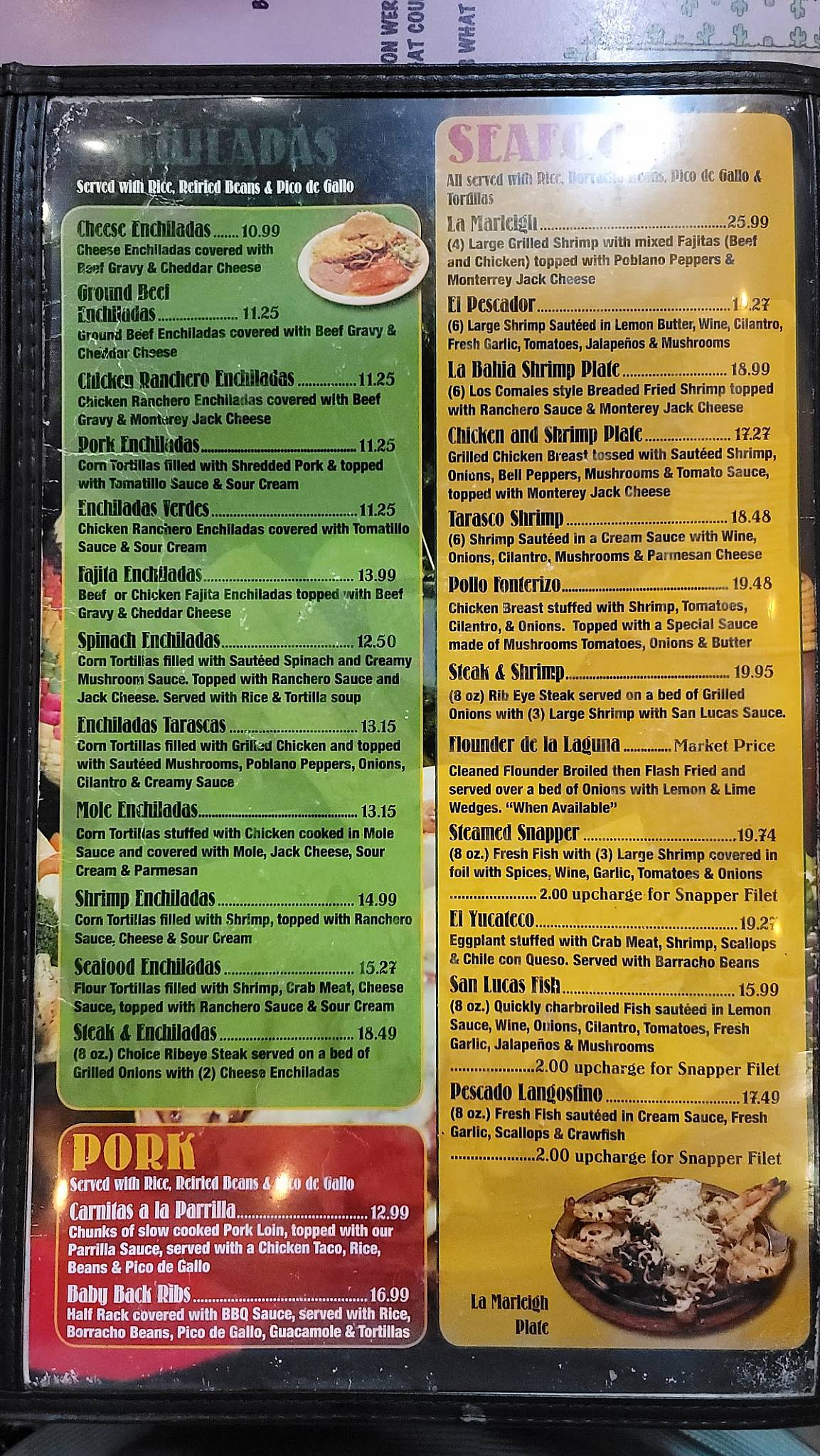 Menu at Los Comales restaurant, Rockport