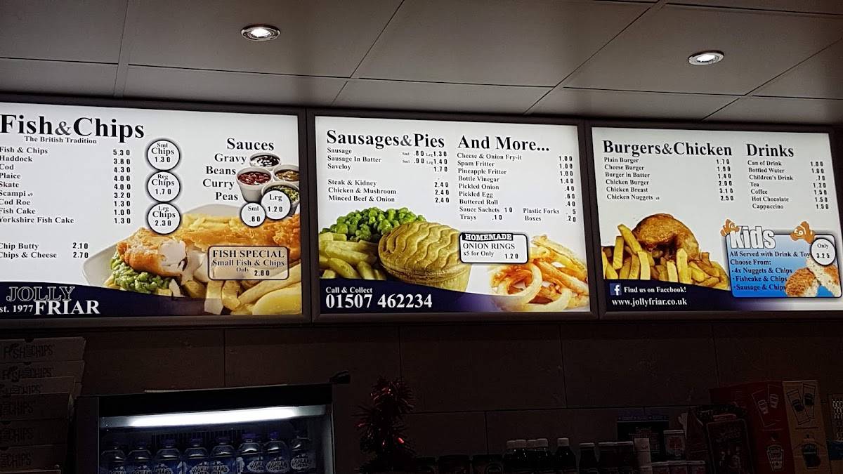 Menu at The Jolly Friar fast food, Alford