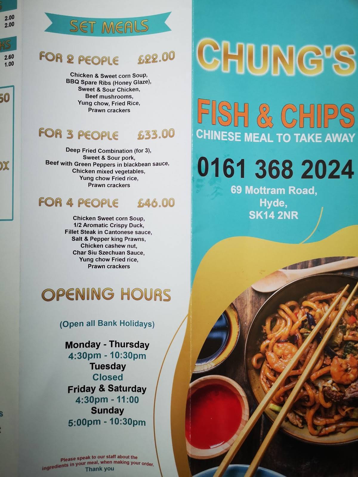 Menu At Chung's Fish And Chips Restaurant, Hyde