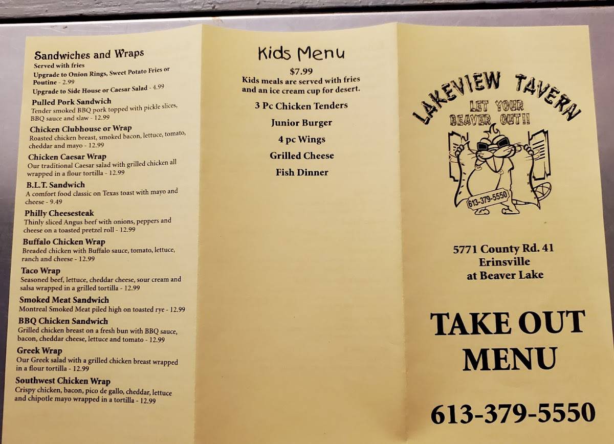 Menu at Lakeview Tavern & Restaurant, Erinsville
