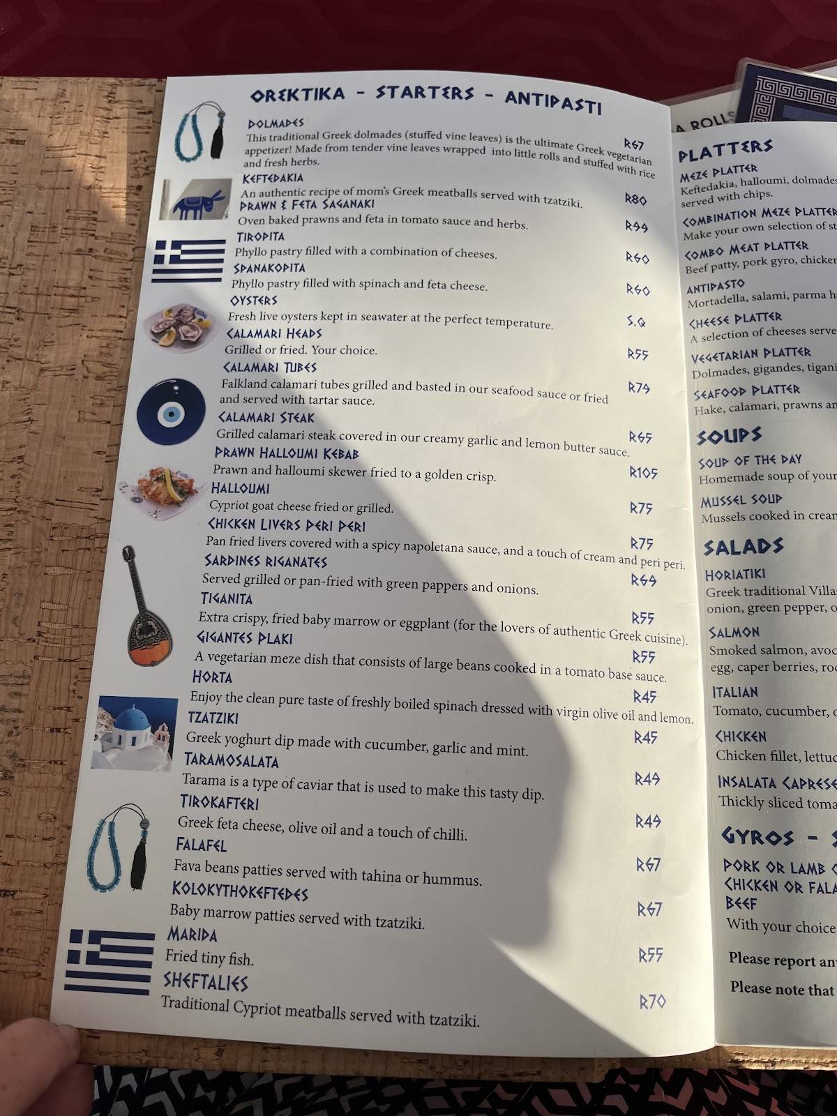 Menu at LA KOUZINA restaurant, Port Elizabeth