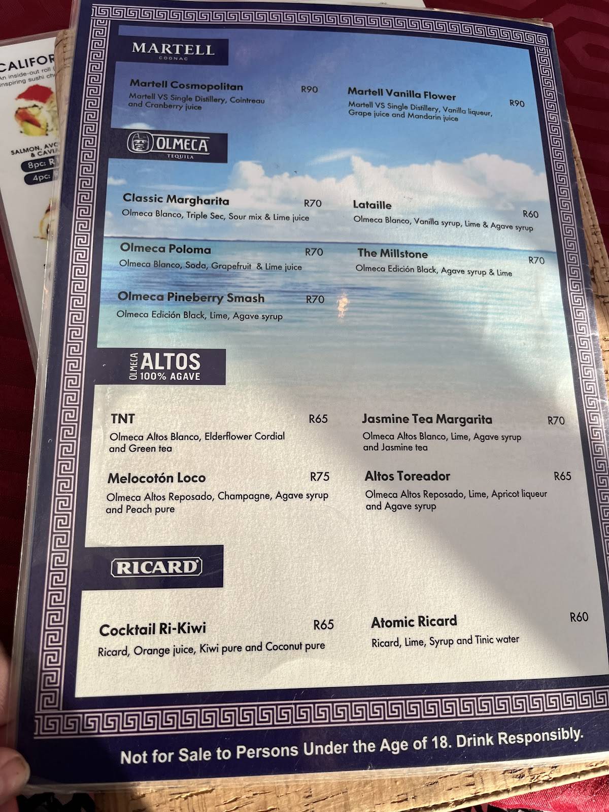 Menu at LA KOUZINA restaurant, Port Elizabeth