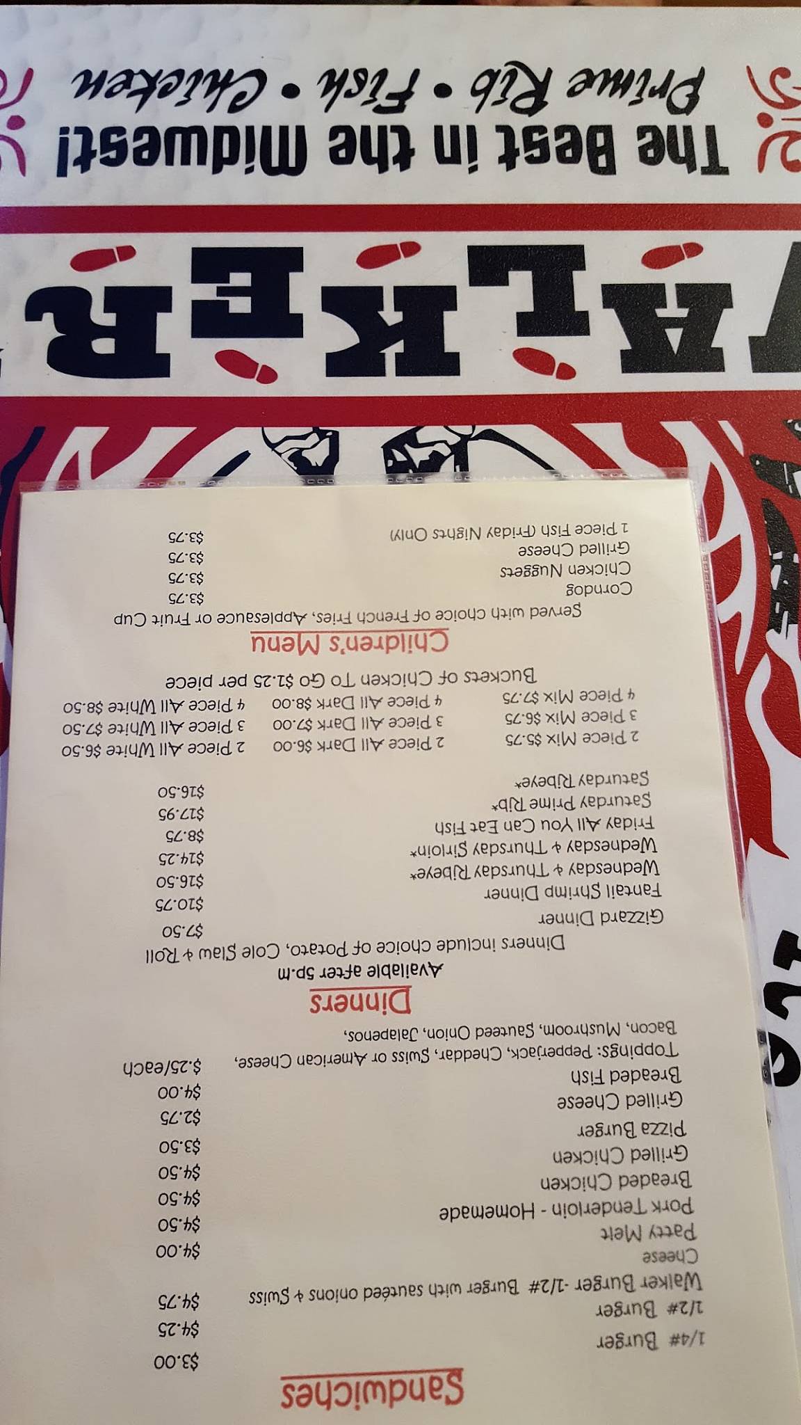 Menu at Walker's pub & bar, Salix